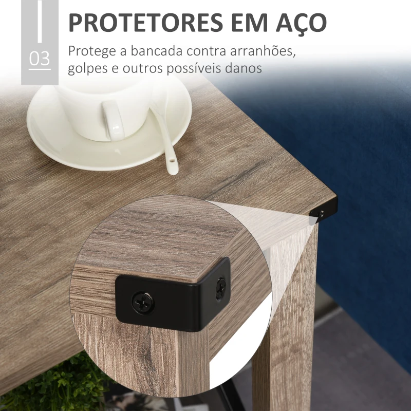 HOMCOM Mesa lateral de estilo colonial com prateleira inferior de armazenamento multifuncional Moldura em formato de X 40,5x40,5x60 cm Carvalho