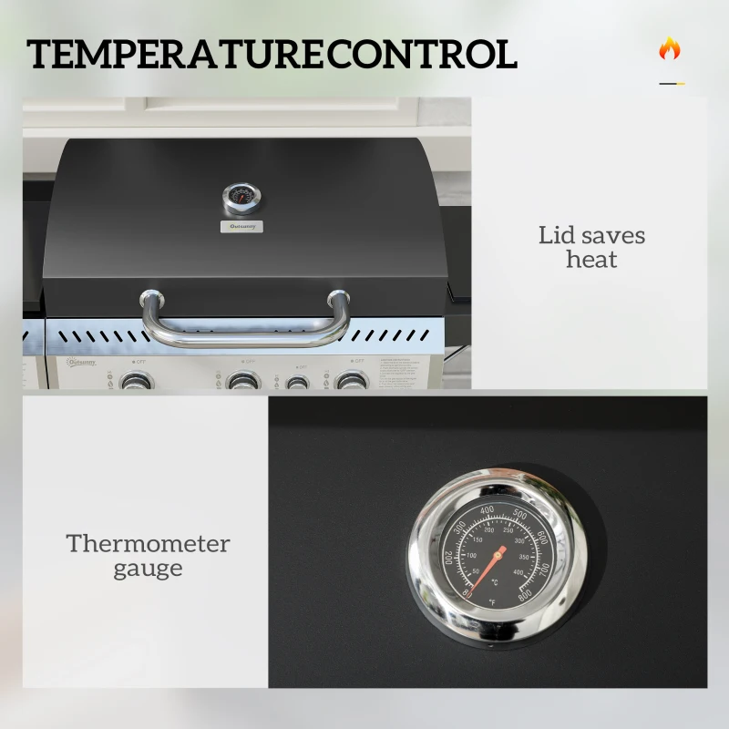 Outsunny Deluxe Duo Gas BBQ, with Grill, Plancha and Side Burner - Black