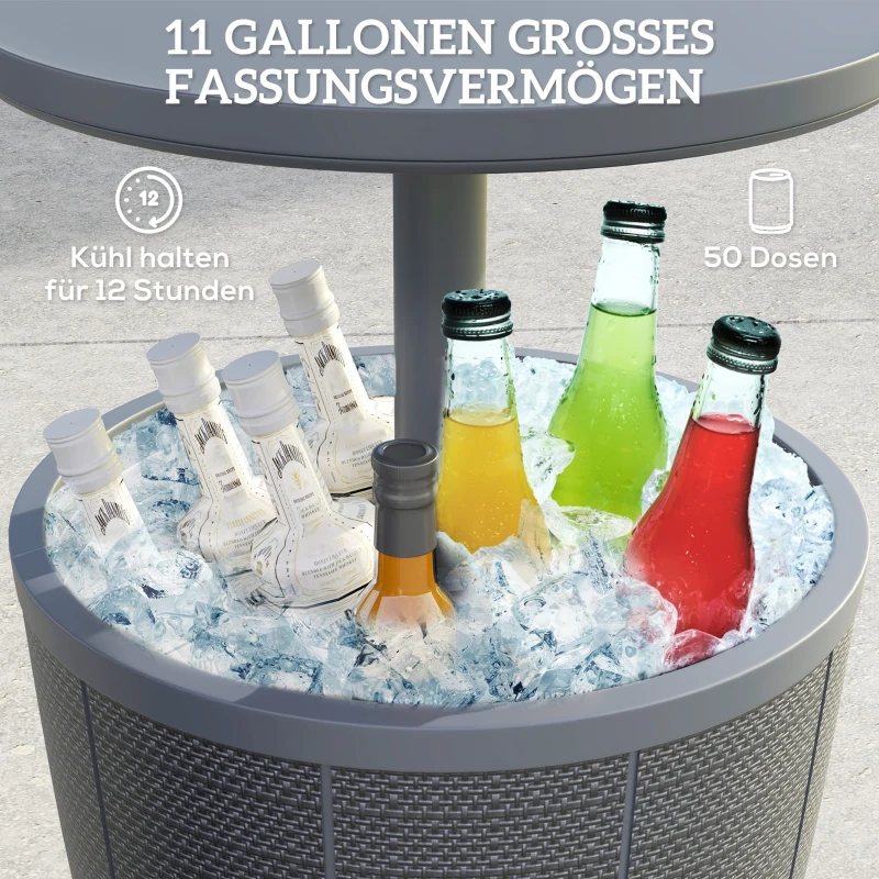 Outsunny 3-in-1 Beistelltisch Gartentisch 45 x 43 cm Rund Kühlbox wetterfest Balkontisch mit 41 L Stauraum Kunststoff Grau