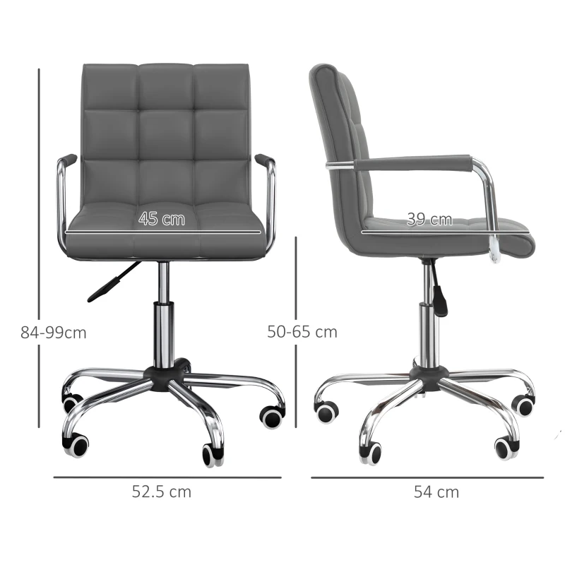 Vinsetto Mid Back PU Leather Home Office Desk Chair, Swivel Computer Chair with Arm, Wheels, Adjustable Height, Grey