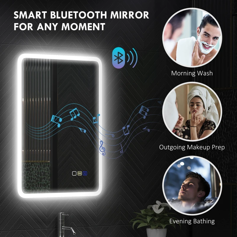 HOMCOM 70 x 50cm LED Bathroom Mirror, with Bluetooth - Silver Tone