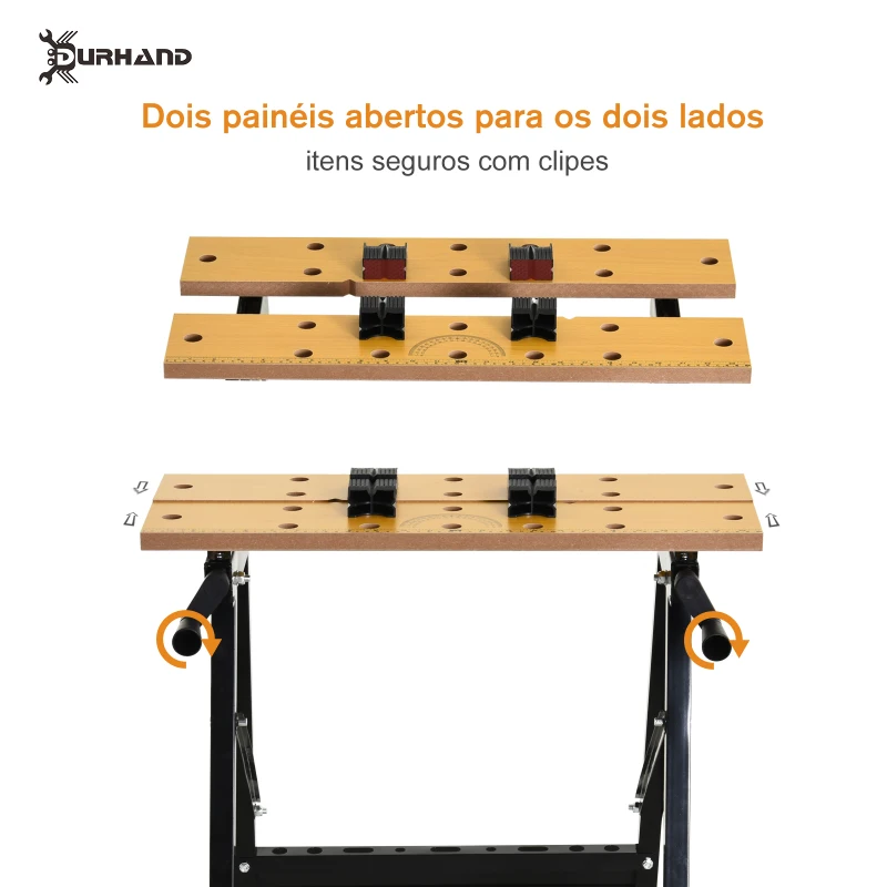 DURHAND Bancada de trabalho dobrável com braçadeiras Uso Doméstico Ferro MDF 70 kg 56x62x75 cm