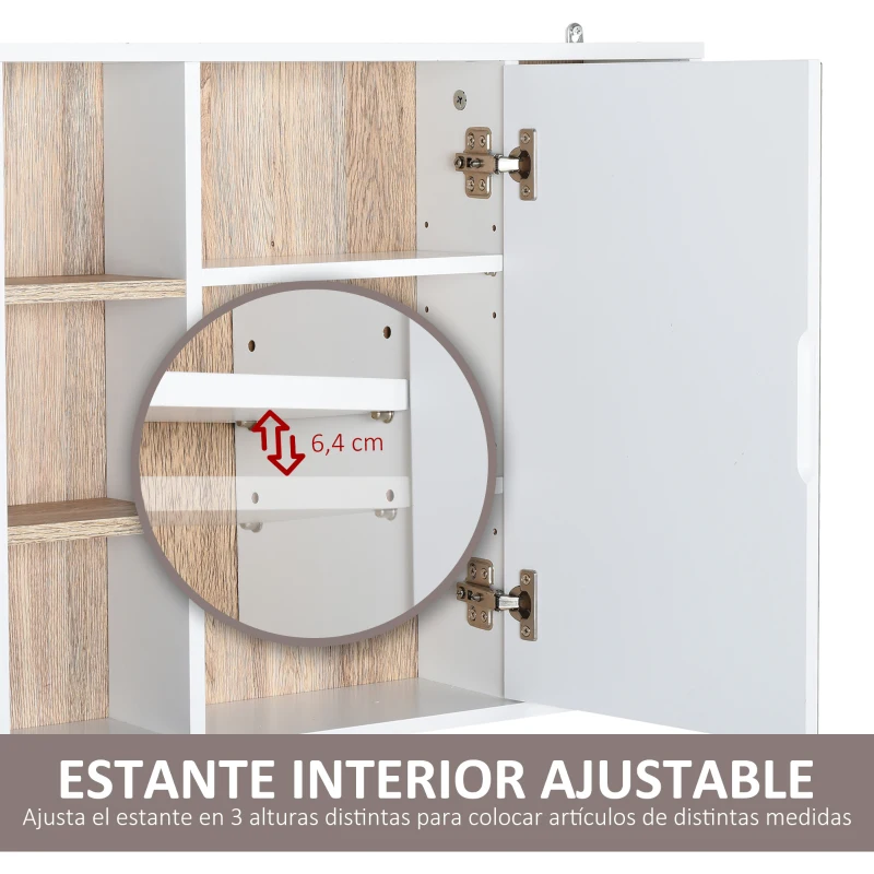 HOMCOM Armario Espejo con Espacio Interno con Estantes Ajustables Armario de Baño Montado en la Pared con Estantes Abiertos 60x14,5x49,4 cm Blanco y Roble