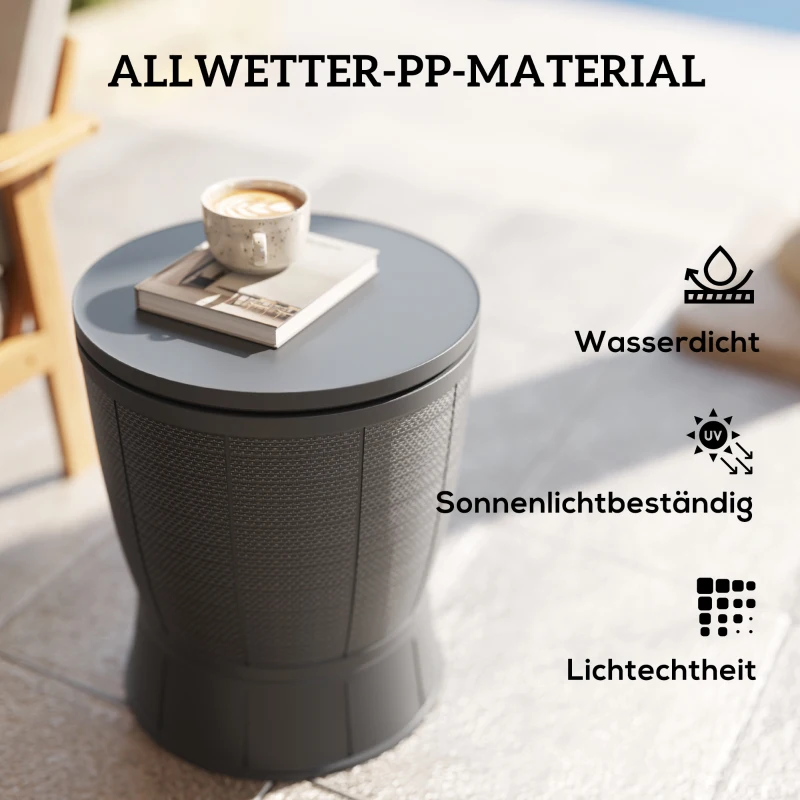 Outsunny 3-in-1 Beistelltisch Gartentisch 45 x 43 cm Rund Kühlbox wetterfest Balkontisch mit 41 L Stauraum Kunststoff Grau