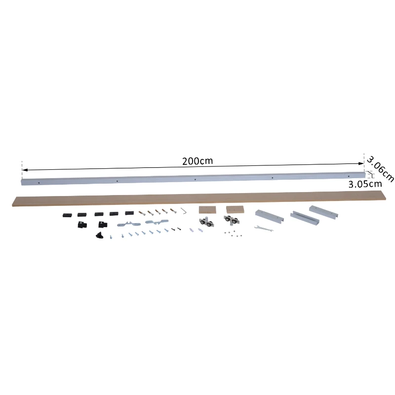 HOMCOM Ferragens para Porta de Correr 200 cm Kit de Ferragens Trilho de Madeira e Acessórios de Liga de Alumínio Marrom
