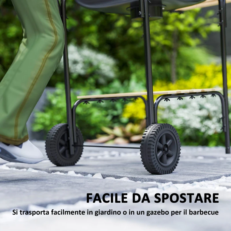 Outsunny Barbecue a Carbone con 3 Ripiani e Ruote, Coperchio con Presa d'Aria Regolabile, Rosso