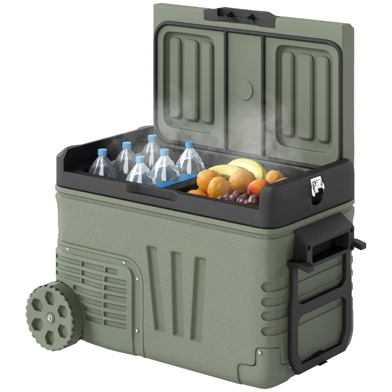 Outsunny 33L Car Fridge Freezer Dual Zone, Portable Camping Fridge 12V/24V DC & 100-240V AC, Electric Cool Box -20℃-20℃ with Wheels and LED Light, for Travel, RV, Road Trip, Picnic [Energy Class E]