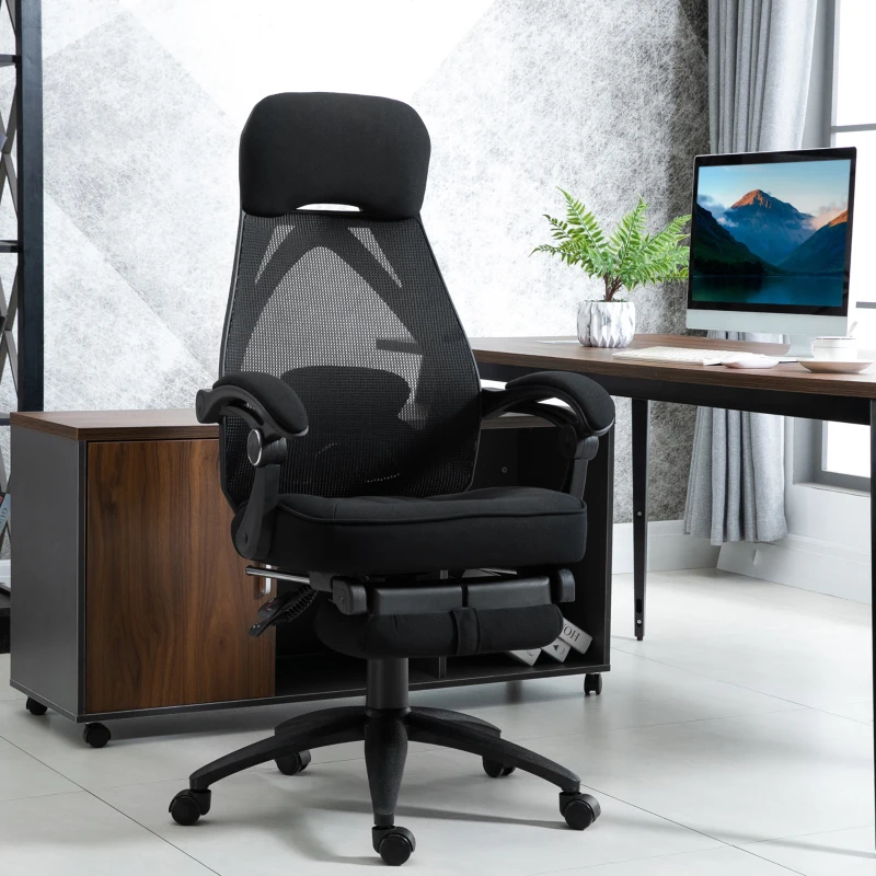 Vinsetto Office Chair with Footrest, High Back Swivel Desk Chair with Adjustable Height and Headrest for Home Office, Black