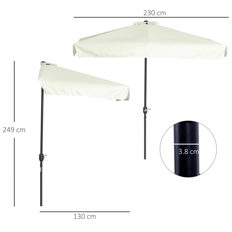Outsunny Umbrela dreptunghiular pentru gradina cu manivela, 230x130x249cm, Alb Crem
