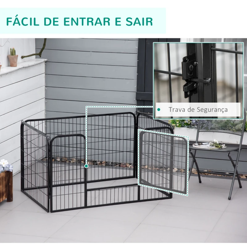 PawHut Parque para Animais de Estimação Retangular Gaiola para Cães 4 Paineis de Metal com Porta e Dupla Fechadura Cerca de Treinamento 129x84x70cm Preto
