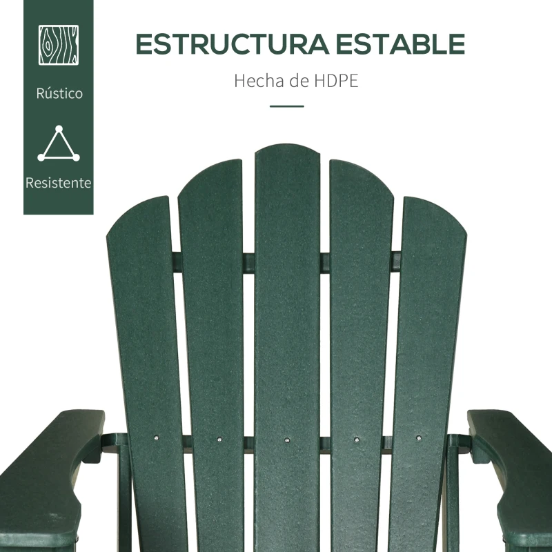 Outsunny Silla Adirondack con Reposapiés Retráctil Reposabrazos y Respaldo Alto para Exterior 78x135x95 cm Verde Oscuro