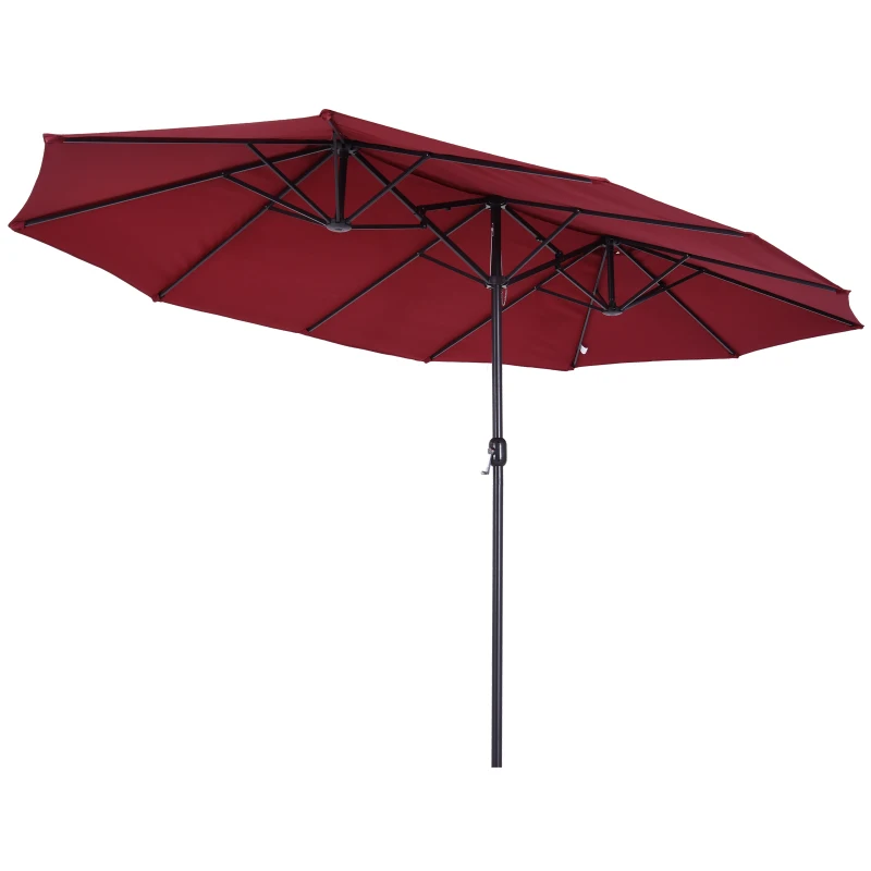 Outsunny Chapéu de Sol Duplo 4,55x2,68x2,38 m  Chapéu de Sol de Jardim com Manivela Manual Resistente à Água e com Proteção Solar UV para Terraço Pátio Vinho