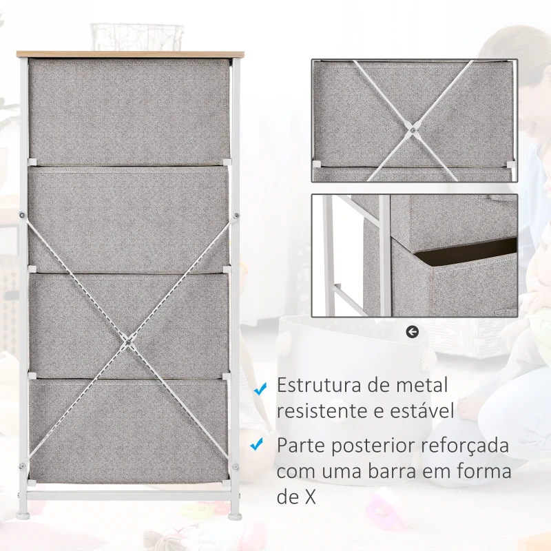 HOMCOM Cómoda Organizador com 4 Gavetas de tecido para sala de estar quarto 45x30x92cm