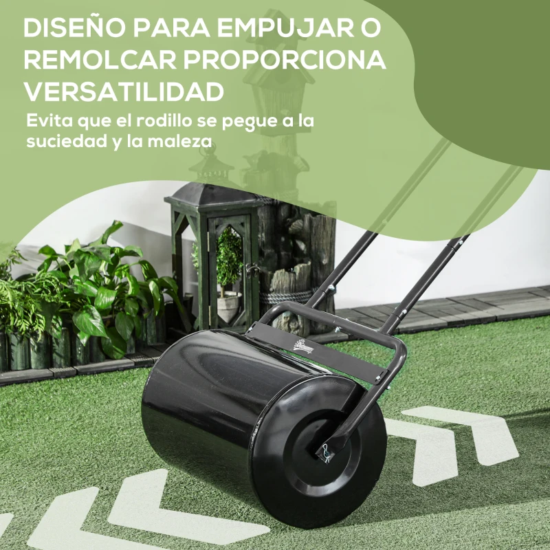 Outsunny Rodillo para Césped de 38L Relleno de Arena o Agua con Mango en U para Jardín Granja Negro