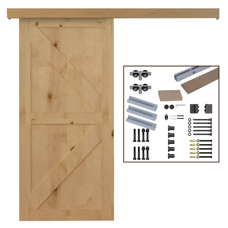 HOMCOM Ferragens para Porta de Correr 200 cm Kit de Ferragens Trilho de Madeira e Acessórios de Liga de Alumínio Marrom