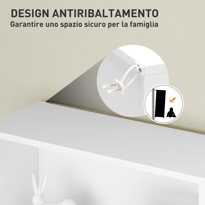 HOMCOM Mobile Libreria a 4 Ripiani con 2 Scaffali Flessibili, in Legno, 60x24x115.5 cm, Bianco