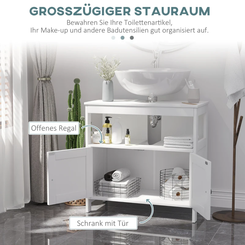 kleankin Waschbeckenunterschrank Unterschrank Badezimmerschrank mit offenem Fach Weiß 60 x 30 x 60 cm