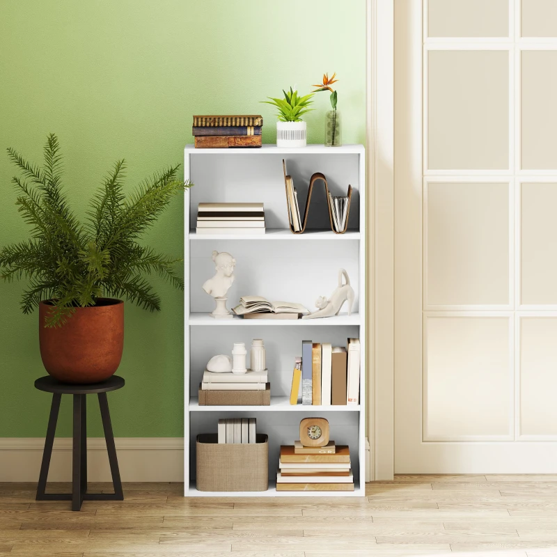 HOMCOM Mobile Libreria a 4 Ripiani con 2 Scaffali Flessibili, in Legno, 60x24x115.5 cm, Bianco