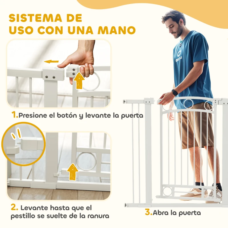PawHut Puerta para Perros con Ancho Ajustable 76-104 cm Barrera de Seguridad para Perros con 2 Extensiones Blanco