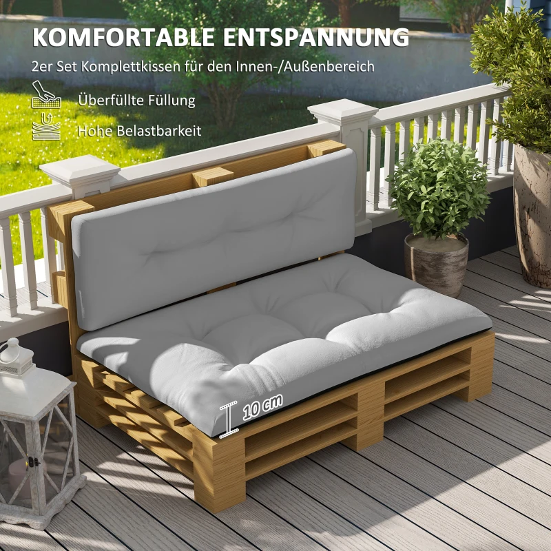Outsunny Palettenkissen 2er Set Sitzkissen Palettenpolster mit Getuftetem Design Rückenlehne 120 x 77 x 10 cm Hellgrau
