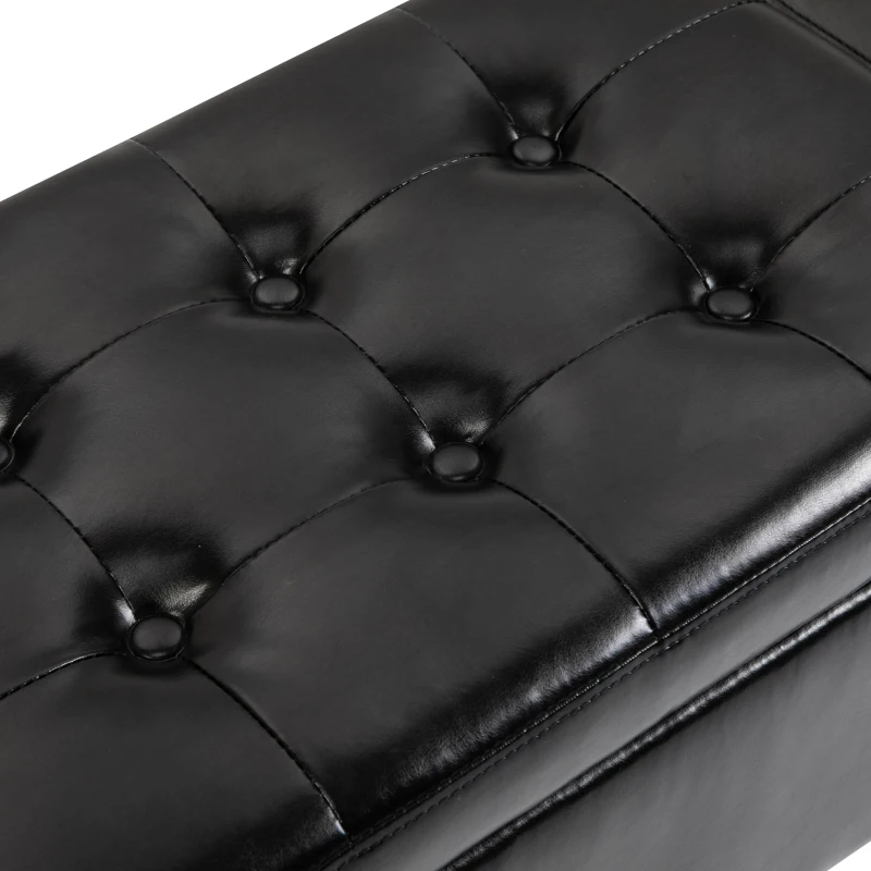 HOMCOM PU Leather Storage Ottoman Bench Storage Chest Tufted Ottoman Cube w/ Flipping Top 92L x 40W x 40H cm Black
