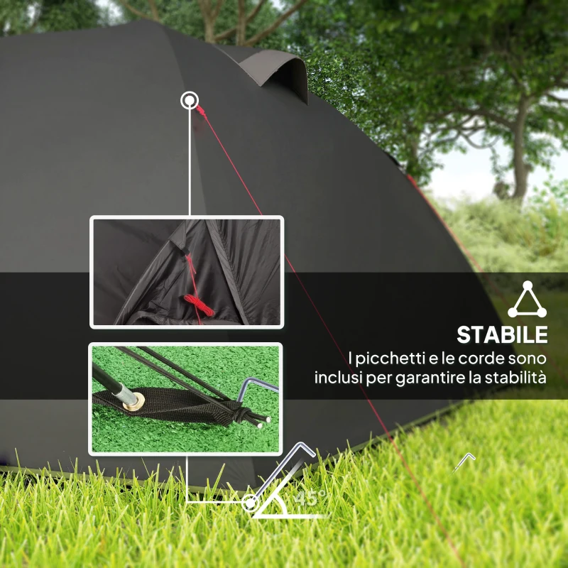 Outsunny Tenda a Tunnel per 2-4 Persone con Finestre Laterali e Gancio, in Poliestere 190T e PE, 3.3x1.9x1.2 m, Nero