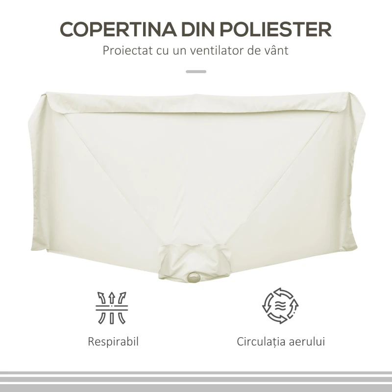 Outsunny Umbrela dreptunghiular pentru gradina cu manivela, 230x130x249cm, Alb Crem