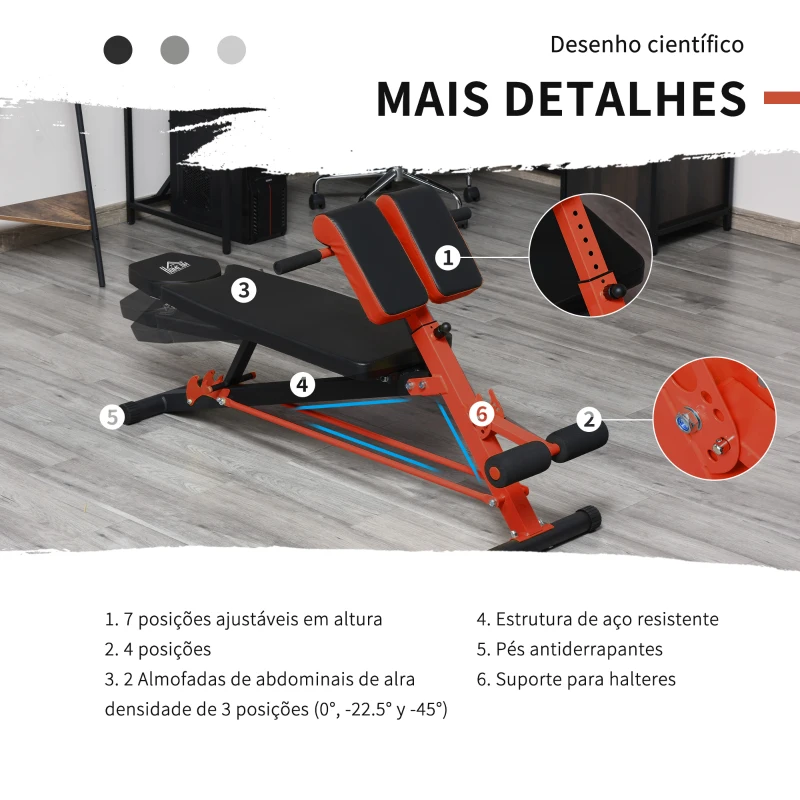 HOMCOM Banco de halteres inclinavel com 4 níveis de altura ajustável multifuncional para treinamento completo 64x146x73,5-85cm