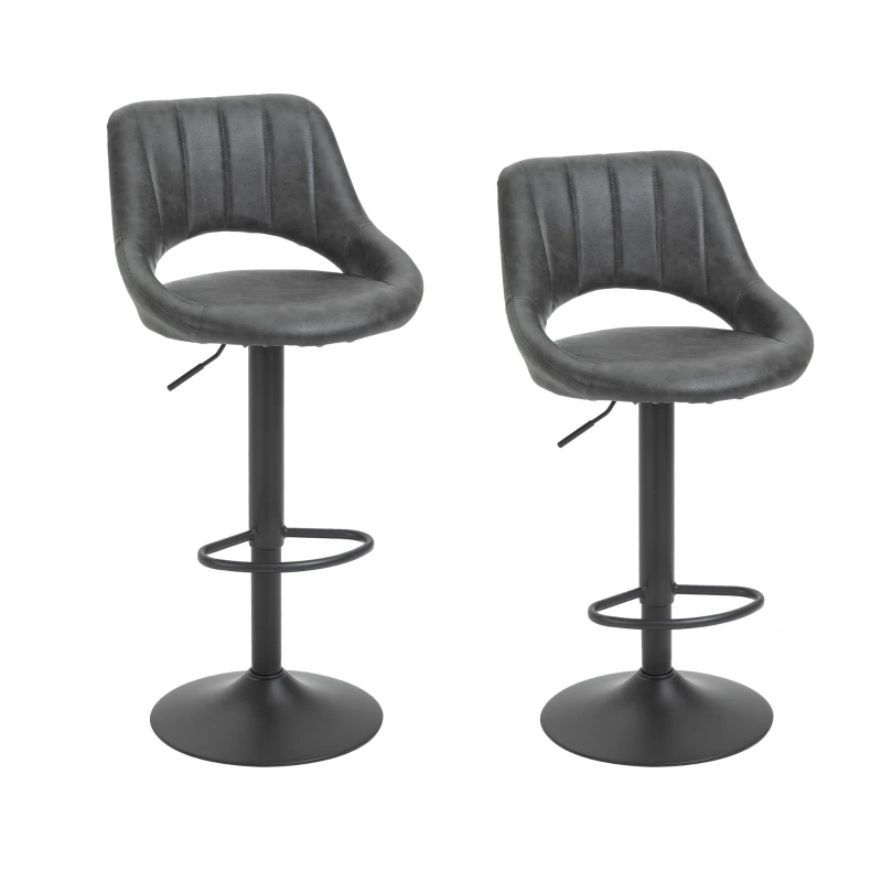 HOMCOM Bar Stools Set of 2, PU Leather Swivel Barstools with Backrest and Footrest for Kitchen, Counter, Breakfast Bar, Grey
