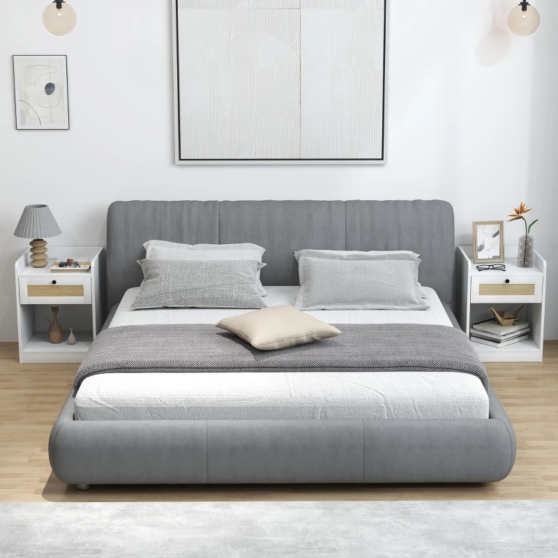 HOMCOM Juego de 2 Mesillas de Noche para Dormitorio con Cajón con Frontal de Ratán 40x40x53 cm Blanco