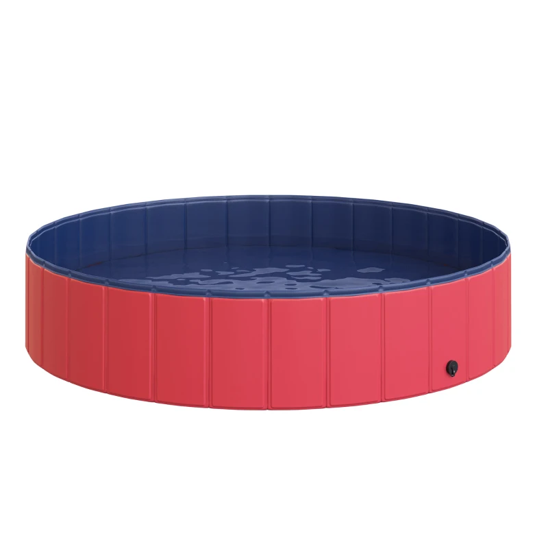 PawHut Piscina Dobrável para Cães Ø140x30 cm Banheira Portátil para Animais de Estimação Antiderrapante PVC Multiusos Cor Vermelho