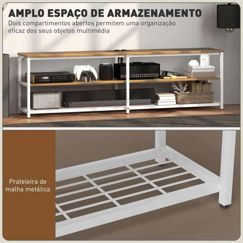 HOMCOM Móvel de TV com Luzes LED Controlo Remoto Extensão e 2 Compartimentos Móvel para Televisores de até 65 Polegadas 159x29x46,5 cm Madeira