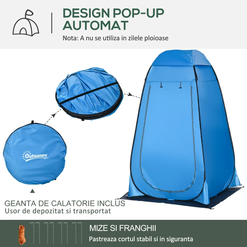 Outsunny Cort de Dus pentru Camping, cu Fermuar, Geanta de Transport si Buzunar, 126x124x189 cm, Albastru