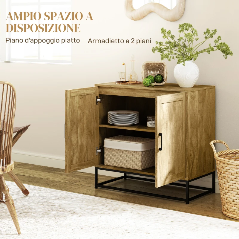 HOMCOM Credenza da Soggiorno a 2 Livelli con Ripiano Regolabile, in Legno e Acciaio, 80x40x78 cm, Marrone e Nero