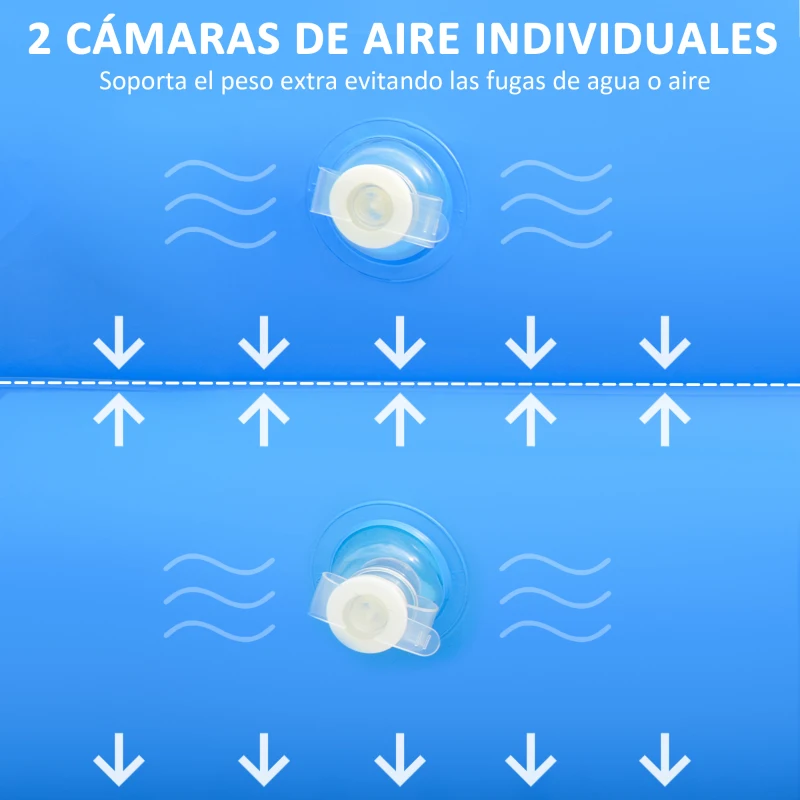 Outsunny Piscina Hinchable Rectangular 1.300 Litros 262x176x56 cm para 1-2 Personas Piscina Inflable Familiar para Adultos y Niños en Jardín Patio Exterior Azul