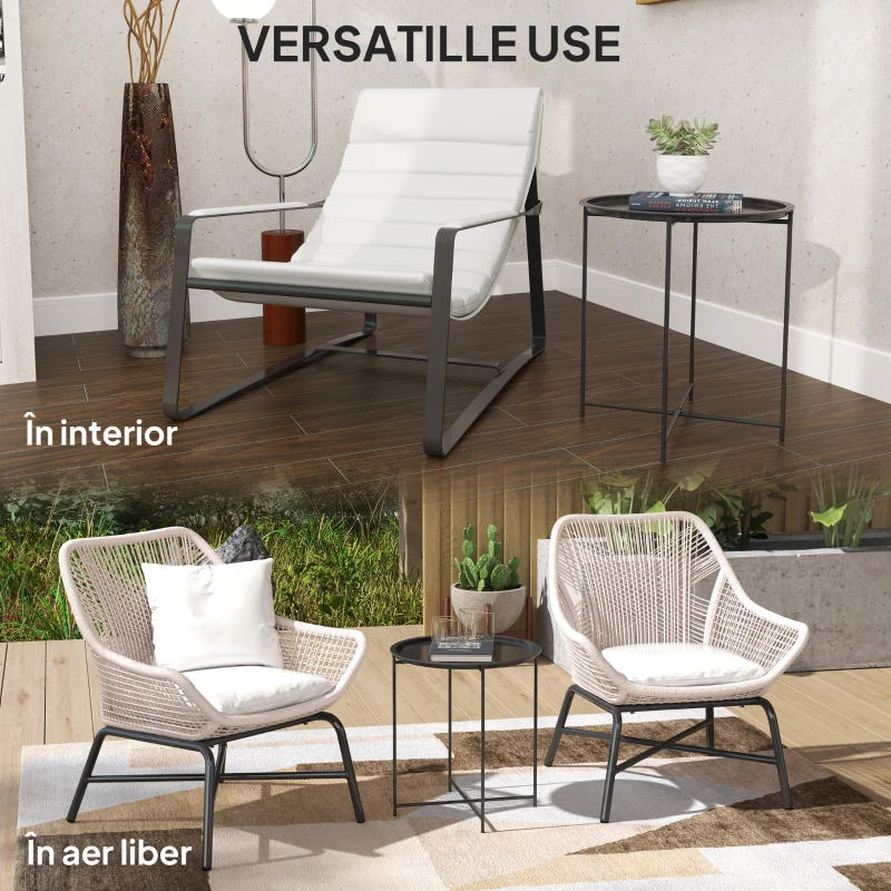 Outsunny Masa de Gradina cu Tava Detasabila si Picioare Pliabile, Ø46x50 cm, Negru