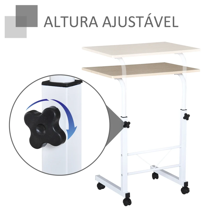HOMCOM Mesa de computador para Hogar escritorio Altura Ajustável Mesa Compacta com Rodas 60x40x68-78cm Cor Branco