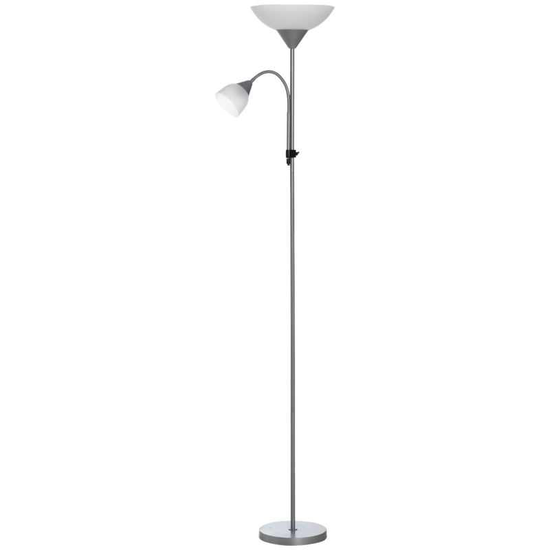 HOMCOM LED Floor Lamp for Living Room, 180cm Tall Standing Lamp, Mother and Child Uplighter with Adjustable Gooseneck, Silver Tone