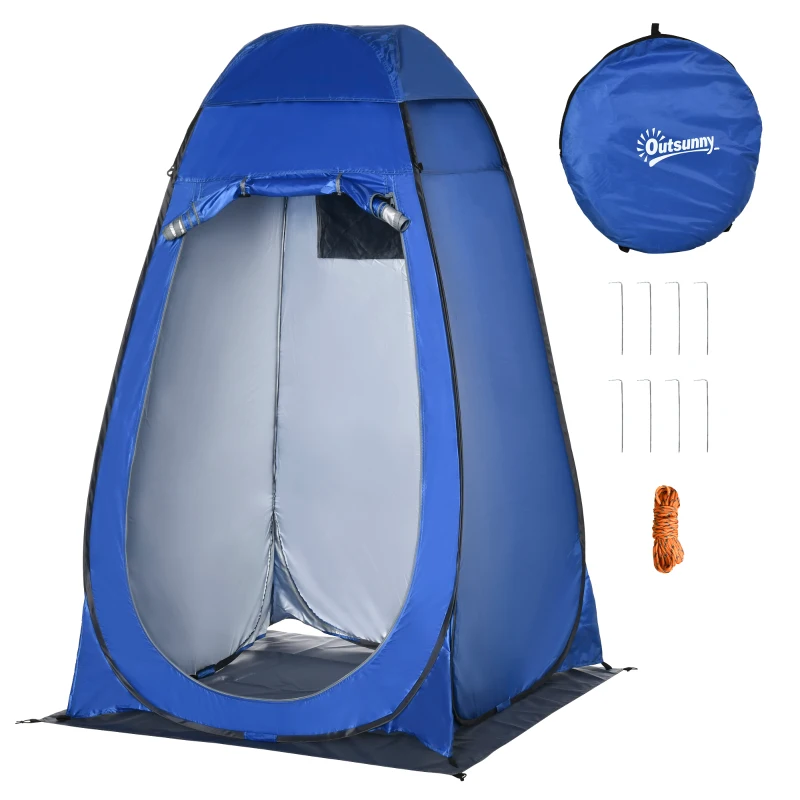 Outsunny Cort de Duș pentru Camping cu Ușă cu Fermoar, Geantă de Transport și Buzunar, 126x124x189 cm, Albastru Închis