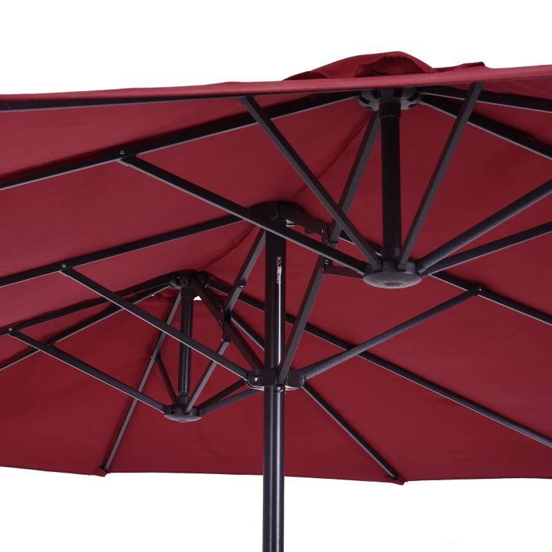 Outsunny Chapéu de Sol Duplo 4,55x2,68x2,38 m  Chapéu de Sol de Jardim com Manivela Manual Resistente à Água e com Proteção Solar UV para Terraço Pátio Vinho