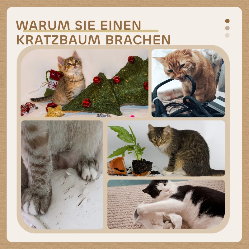 PawHut Kratzbaum 72 cm Katzenturm mit Plüschballen, Sisalstämme, Plattform, Kratzbrett Cremeweiß