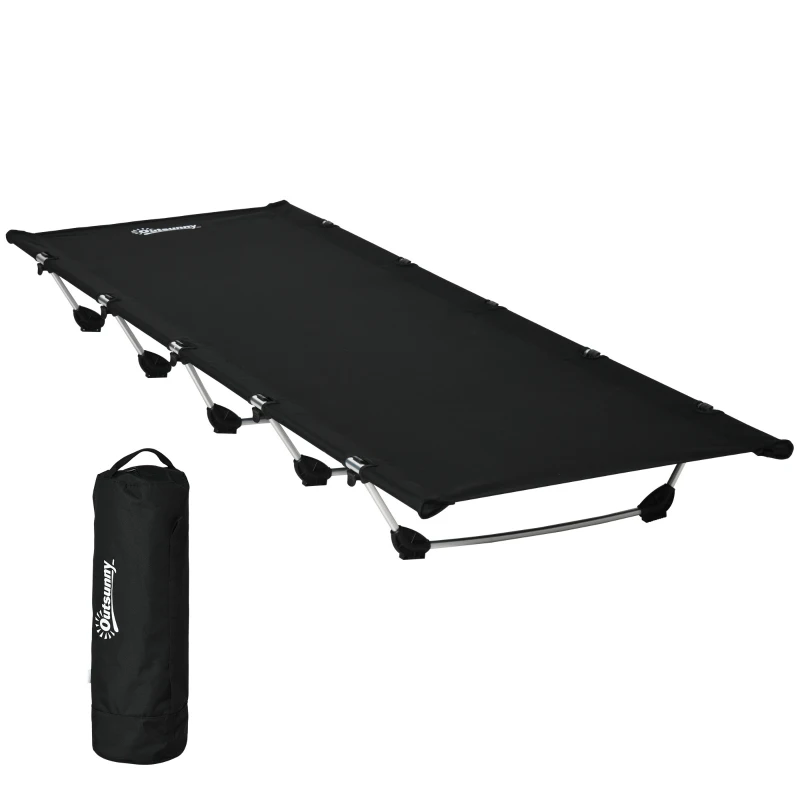 Outsunny Lightweight Camping Bed, Aluminium Portable Camp Cot w/ Strong Support 150kg and Carry Bag for Camping, Black