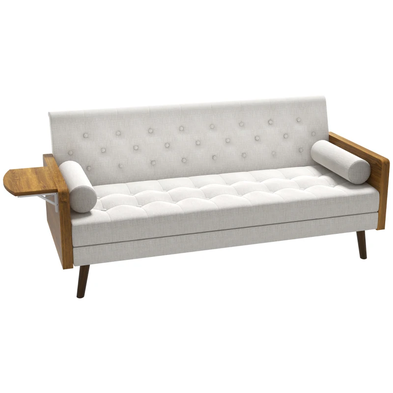 HOMCOM 3-Seater Sofa Bed Click-Clack Button-Tufted Settee Recliner Couch with Wood Legs for Living Room, Beige