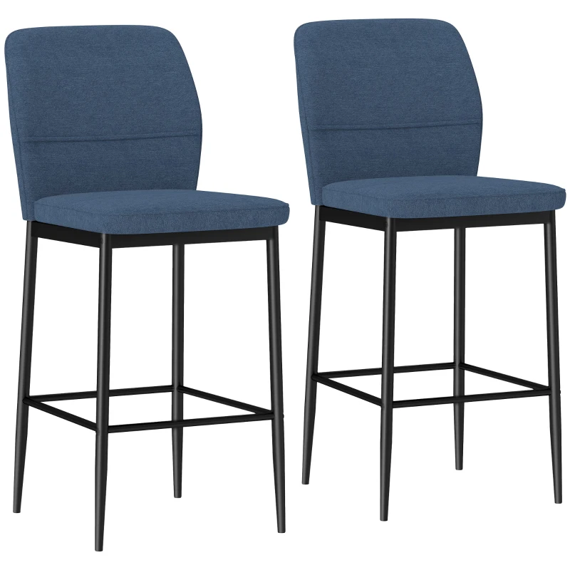 HOMCOM Set de 2 Taburetes Altos con Tapizado Aterciopelado y Patas de Acero para Cocina Comedor Barra 41x52x97 cm Azul