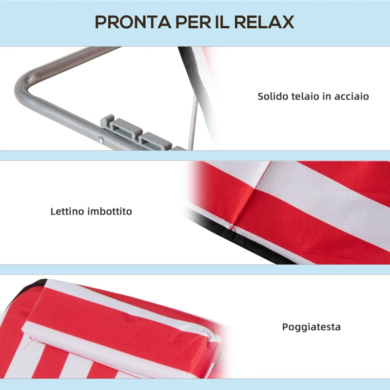 Outsunny Set 2 Lettini Spiaggia Pieghevoli con Schienale Regolabile a 5 Livelli e Borsa, Rosso