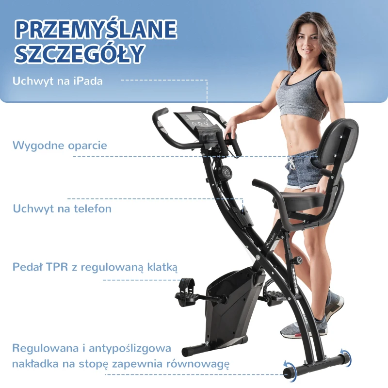 HOMCOM Rower treningowy Składany X-bike Z parą kabli napinających 2 w 1 do użytku domowego Regulowane siedzisko i opór Stalowy 51 x 97 x 115 cm Czarny(m-9)
