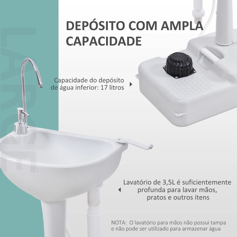 Outsunny Lavatório Portátil para Campismo com Depósito de Água de 17L Dispensador de Sabão e 2 Rodas 51x33,5x103 cm Cinza Claro