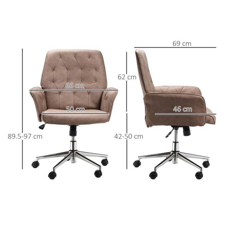 Vinsetto Office Desk Chair, Microfibre Vanity Chair with Adjustable Height, Armrest, Swivel Chair for Home, Coffee