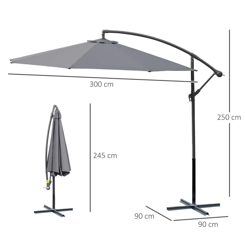 Outsunny Umbrela pentru Gradina Brat Deluxe Inclinabila cu Manivela, Φ3m