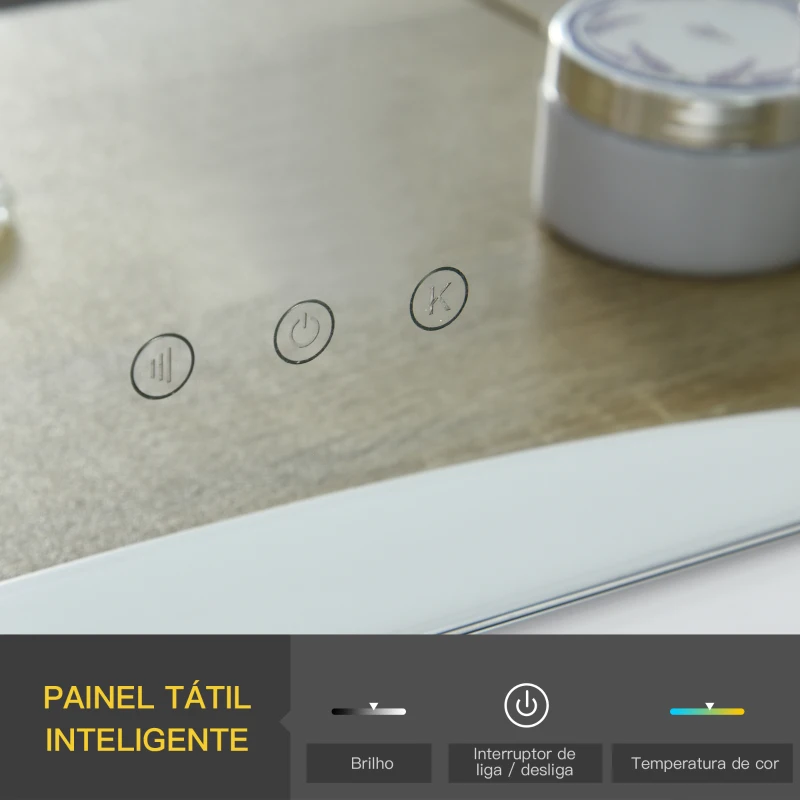 HOMCOM Espelho de maquiagem de Luzes LED Ajustável controle Tátil 41,5x13,5x51 Branco